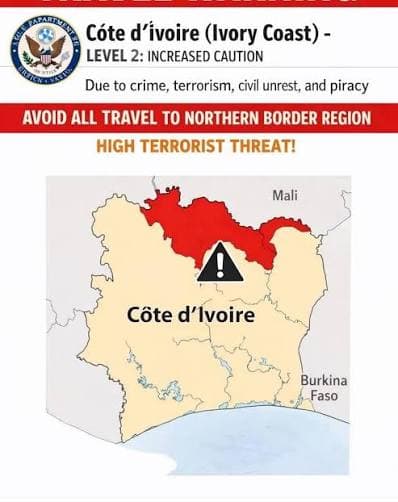 Côte d’Ivoire : Alerte sécuritaire, les USA déconseillent les zones frontalières du nord à ses ressortissants